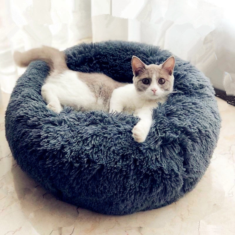Round Plush Cat Bed House Soft Long Plush