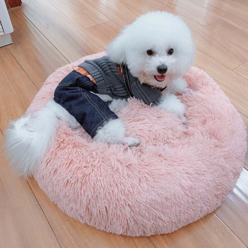 Round Plush Cat Bed House Soft Long Plush