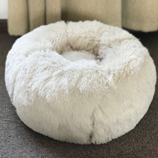 Round Plush Cat Bed House Soft Long Plush