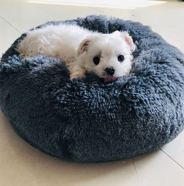 Round Plush Cat Bed House Soft Long Plush