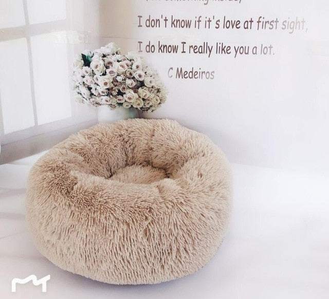Round Plush Cat Bed House Soft Long Plush