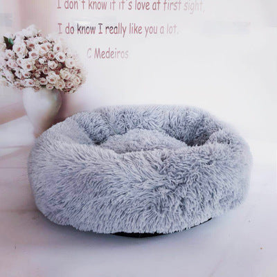Round Plush Cat Bed House Soft Long Plush