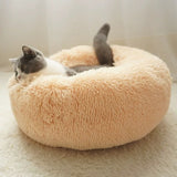 Round Plush Cat Bed House Soft Long Plush
