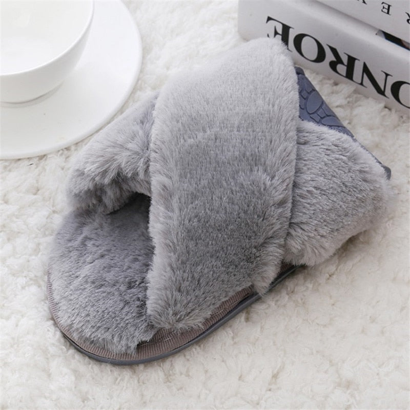 Women Home Slippers with Faux Fur Fashion