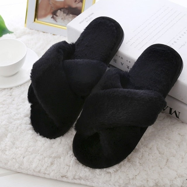 Women Home Slippers with Faux Fur Fashion
