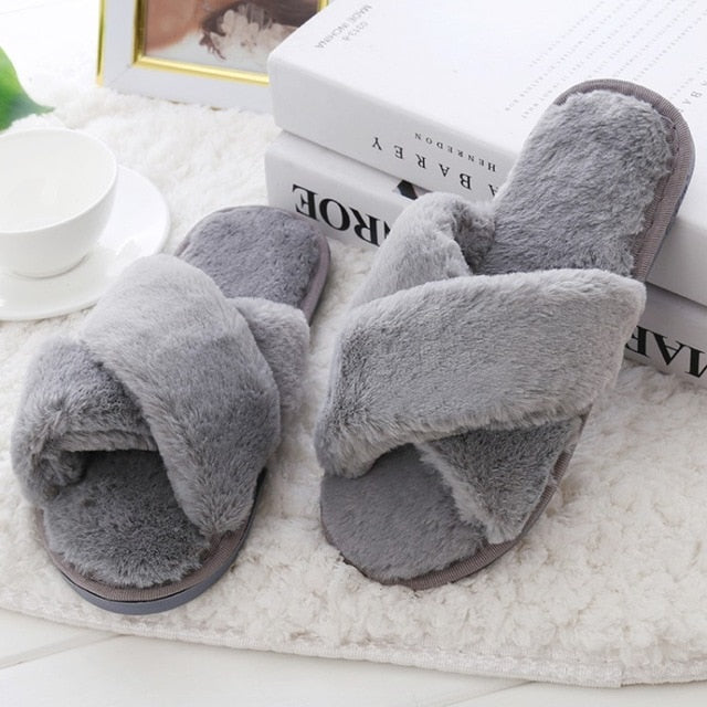 Women Home Slippers with Faux Fur Fashion