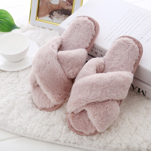 Women Home Slippers with Faux Fur Fashion