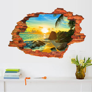3D Broken Sunset Scenery Seascape Island wall sticker living room bedroom