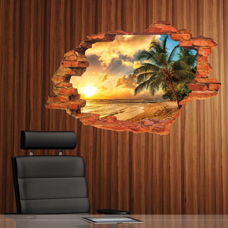3D Broken Sunset Scenery Seascape Island wall sticker living room bedroom