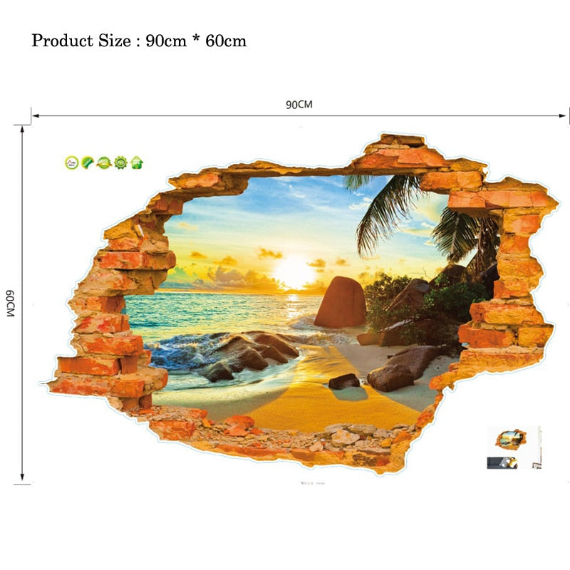 3D Broken Sunset Scenery Seascape Island wall sticker living room bedroom