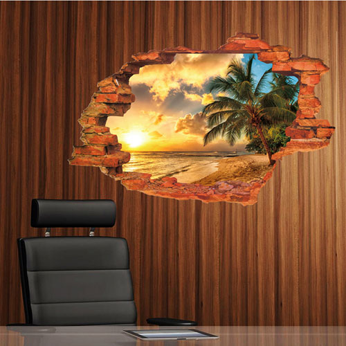 3D Broken Sunset Scenery Seascape Island wall sticker living room bedroom