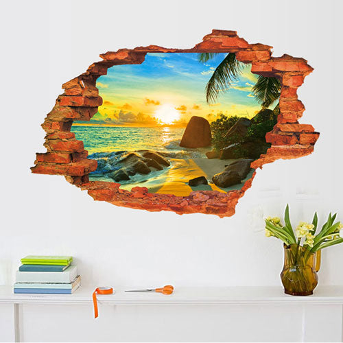 3D Broken Sunset Scenery Seascape Island wall sticker living room bedroom