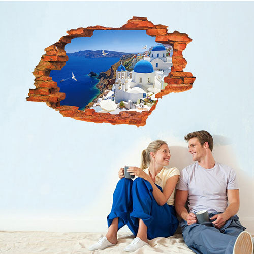 3D Broken Sunset Scenery Seascape Island wall sticker living room bedroom