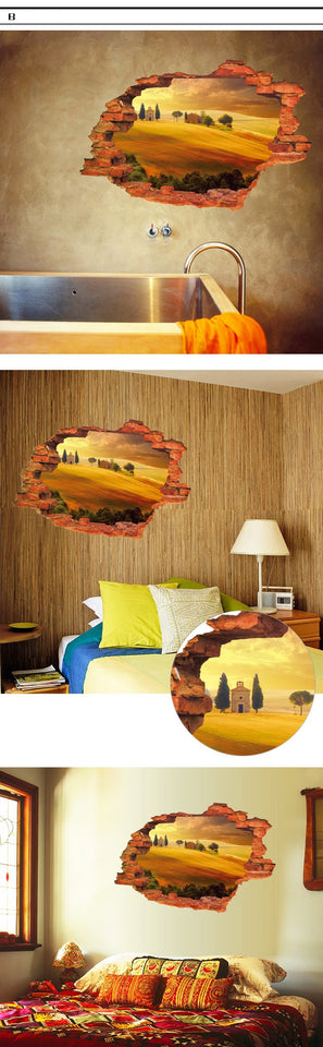 3D Broken Sunset Scenery Seascape Island wall sticker living room bedroom