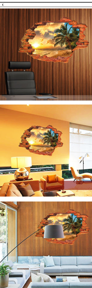 3D Broken Sunset Scenery Seascape Island wall sticker living room bedroom