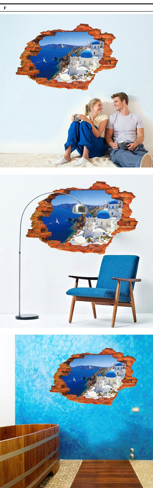 3D Broken Sunset Scenery Seascape Island wall sticker living room bedroom