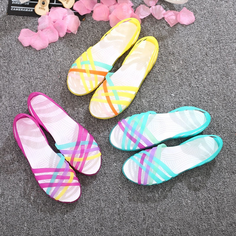 Women Jelly Shoes Rianbow Summer Sandals Female Flat Shoe