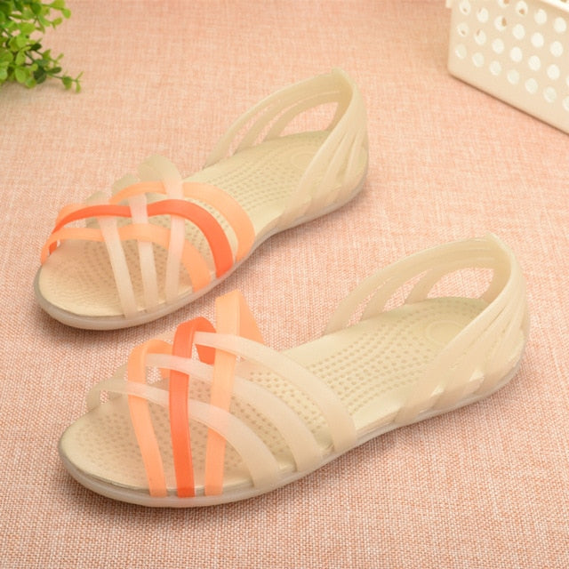 Women Jelly Shoes Rianbow Summer Sandals Female Flat Shoe