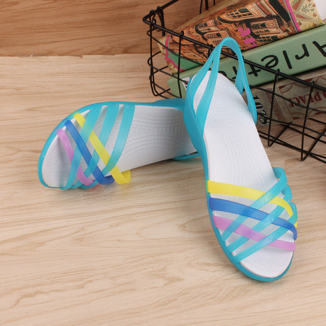 Women Jelly Shoes Rianbow Summer Sandals Female Flat Shoe