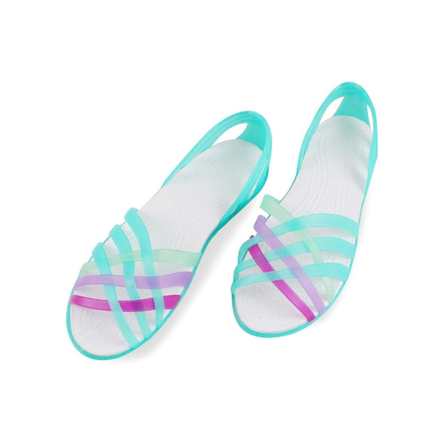 Women Jelly Shoes Rianbow Summer Sandals Female Flat Shoe