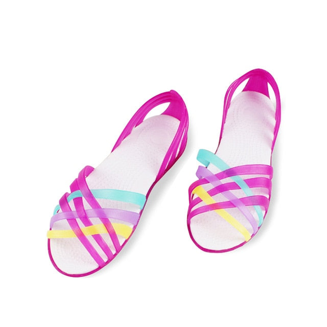 Women Jelly Shoes Rianbow Summer Sandals Female Flat Shoe