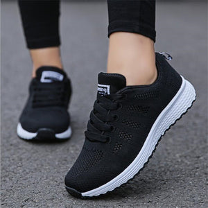 Fast delivery Women casual shoes fashion breathable Walking mesh lace up flat shoes