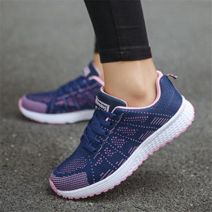 Fast delivery Women casual shoes fashion breathable Walking mesh lace up flat shoes