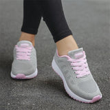 Fast delivery Women casual shoes fashion breathable Walking mesh lace up flat shoes