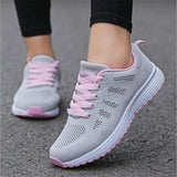 Fast delivery Women casual shoes fashion breathable Walking mesh lace up flat shoes