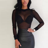 Long Sleeve Sheer Slim Ladies Turtleneck T-Shirt