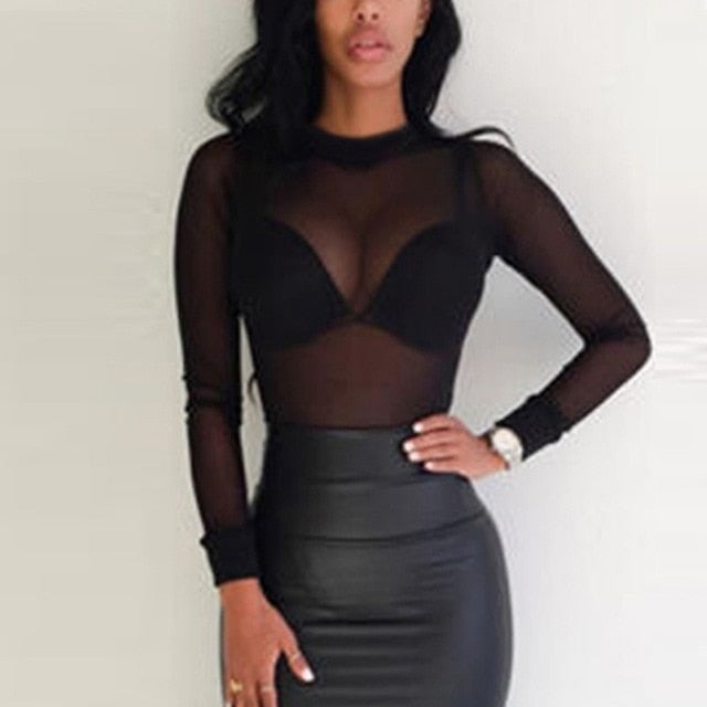 Long Sleeve Sheer Slim Ladies Turtleneck T-Shirt