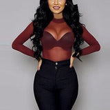 Long Sleeve Sheer Slim Ladies Turtleneck T-Shirt