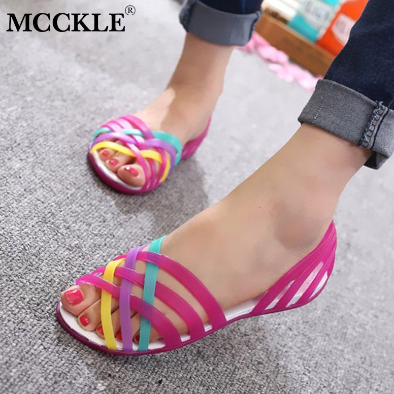 Women Jelly Shoes Rianbow Summer Sandals Female Flat Shoe