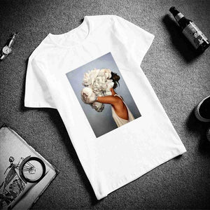 Tshirt Sexy Flowers Feather Print Short Sleeve Tops & Tees Fashion