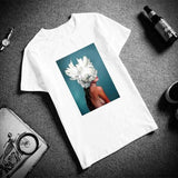 Tshirt Sexy Flowers Feather Print Short Sleeve Tops & Tees Fashion