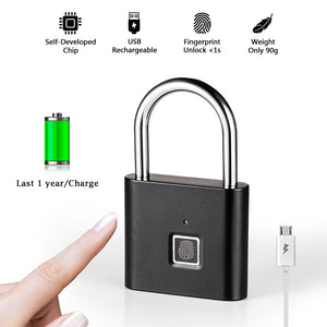 Golden security keyless USB rechargeable door lock fingerprint smart padlock