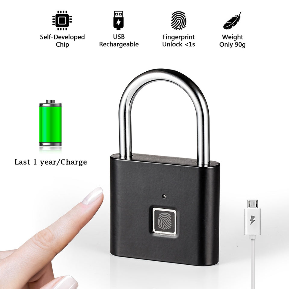 Golden security keyless USB rechargeable door lock fingerprint smart padlock